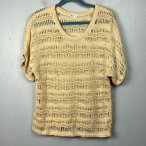 Zyia Active Crochet Open Weave Short Dolman Sleeve Cream Off White Top Small